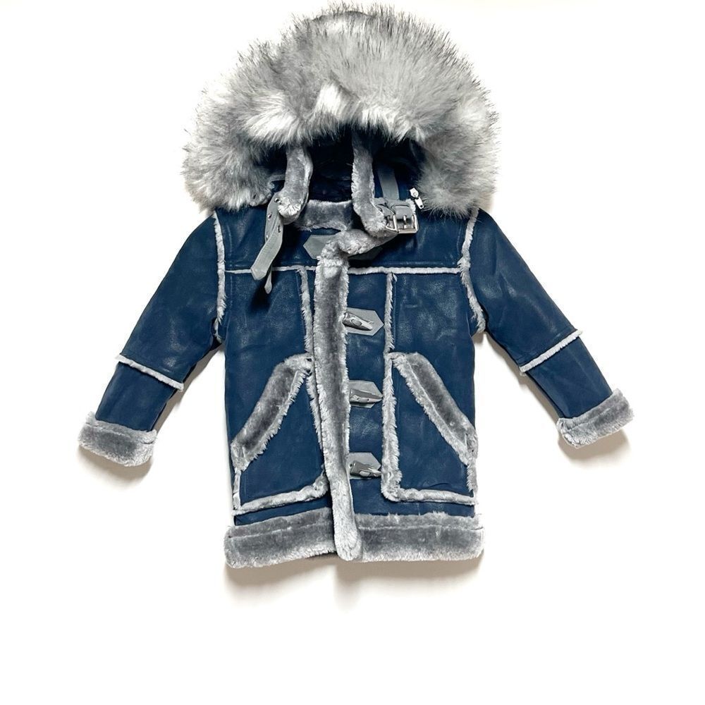 NEW JORDAN CRAIG LEGACY EDITION DENALI SHEARLING COAT BOYS - MIDNIGHT SMOKE Sz 3